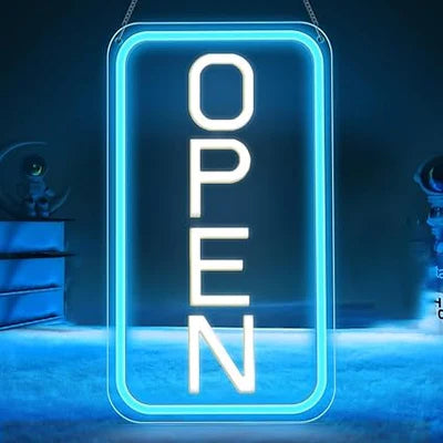 Vertical OPEN LED Store Signs – USB Powered | 16×9 inch | 5 Color Options | LED Window Hanging Light for  Store Entrances & Business Locations