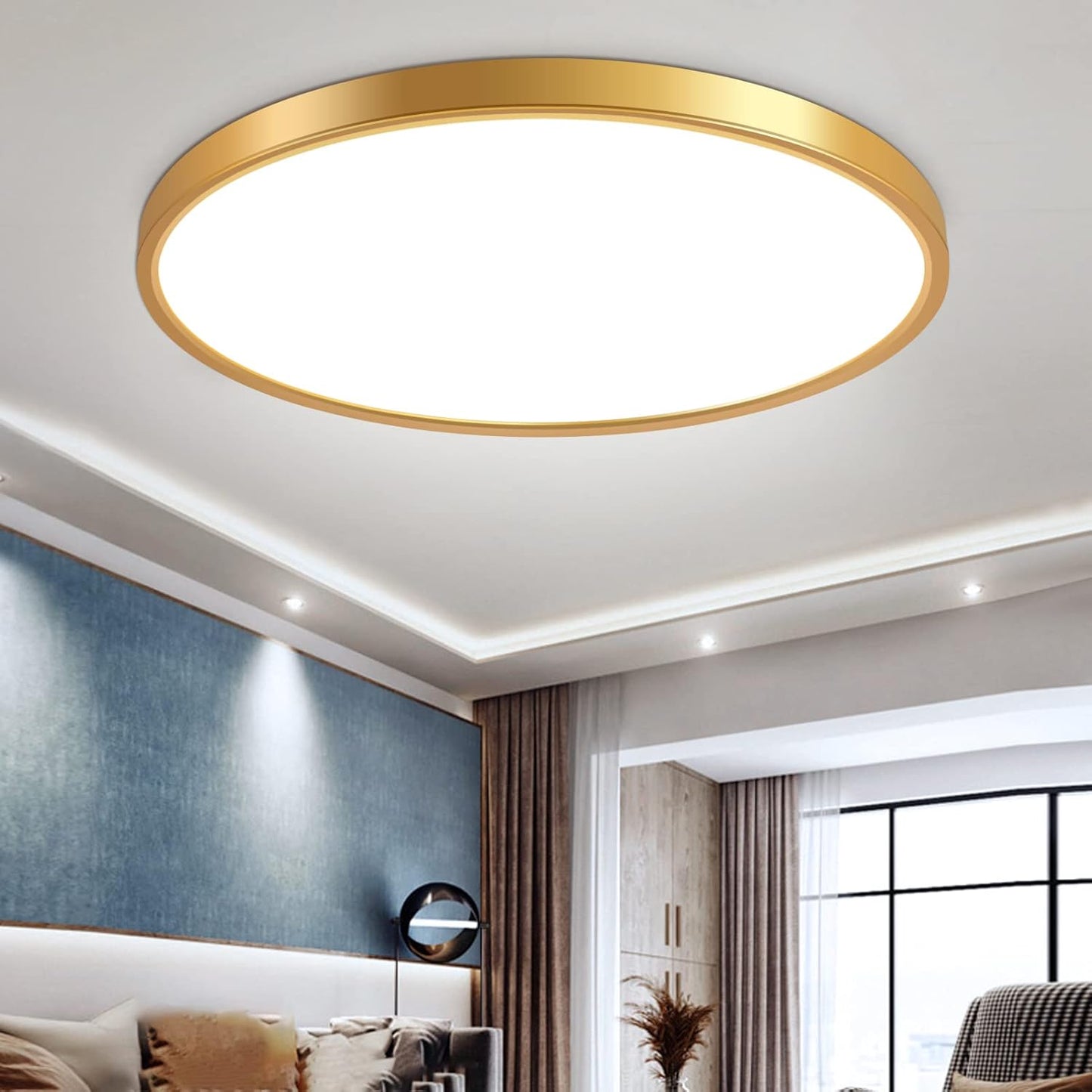 inShareplus 12 Inch 24W Gold LED Ceiling Light, Daylight White 5000K 0.94 Inch Ultra Thin Flush Mount Ceiling Lighting, 3200LM Super Bright Gold Ceiling Lamp for Bedroom, Office, Hallway, Kitchen