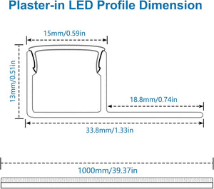inShareplus Plaster-in LED Profile, 3.3ft/1M 6-Pack LED Aluminium Channel with Milky Diffuser, Trimless Recessed Single-Sided LED Strip Diffuser for Under Cabinet, Wall, Ceiling and Corners of Walls [Energy Class F]