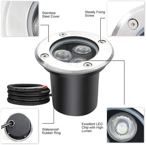 inShareplus 3W LED in Ground Lights, Well Light, Outdoor Landscape Lights, Pathway Lights, Warm White, Waterproof IP67 DC 12V 24V Low Voltage Outdoor Spotlights for Driveway, Deck, Step, Garden Lights (6 Pack) [Energy Class G]