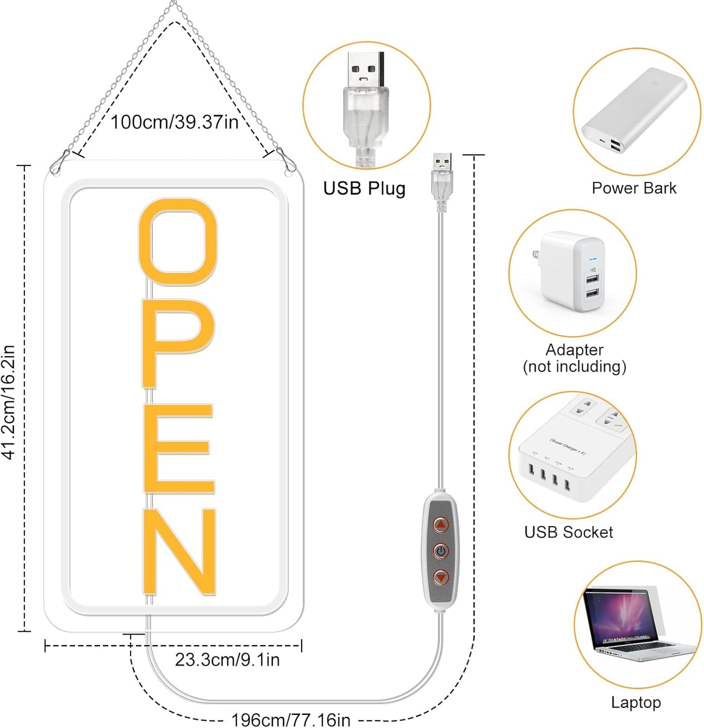 inShareplus 40,6 x 22,9 cm superhelles „Geöffnet“-Schild, einstellbare Helligkeit, Neon-„Geöffnet“-Schilder für Geschäftsfenster, Stromversorgung über USB mit Ein/Aus, LED-„Geöffnet“-Schild für Cafés, Geschäfte, Restaurants, Bars und Hotels 