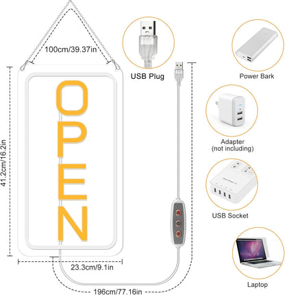 inShareplus 16"x 9" Super Bright Open Sign, Adjustable Brightness Neon Open Signs for Business Window, Powered by USB with ON/OFF, LED Open Sign for Coffee Shops, Stores, Restaurant Bar Hotel