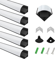 inShareplus LED Aluminum Channel System, 3.3ft/1 Meter, 6 Pack, Black, V Shape with Milk White Cover, End Caps and Mounting Clips, Aluminum Profile for LED Strip Light Installation [Energy Class F]