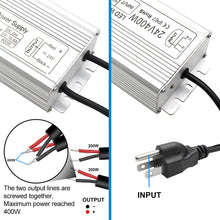 Load image into Gallery viewer, inShareplus 24V 400W LED Power Supply, IP67 Rainproof Waterproof Outdoor Driver,AC 90-140V to DC 24V Low Voltage Transformer, Adapter Converter for LED Light, Computer Project, Outdoor Use