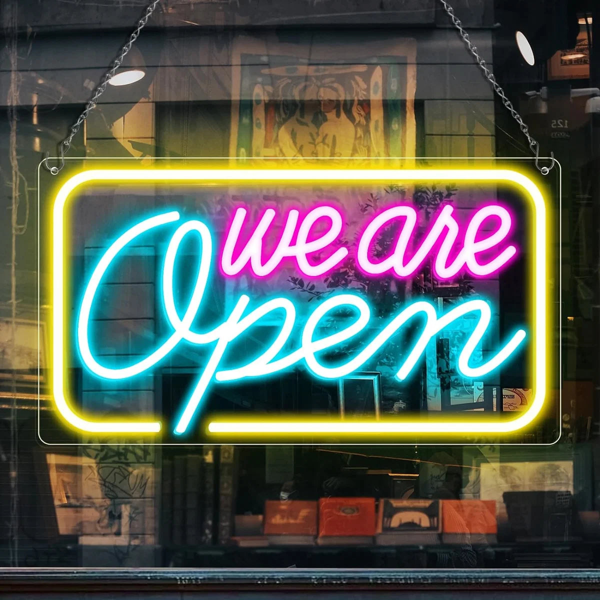 We Are Open Silicone LED Store Signs – 4 Glow Color Options | 16.5 × 9 /23.5 × 12.5 inch | Window Hanging | Plug & Play for  Store Entrances & Business Locations