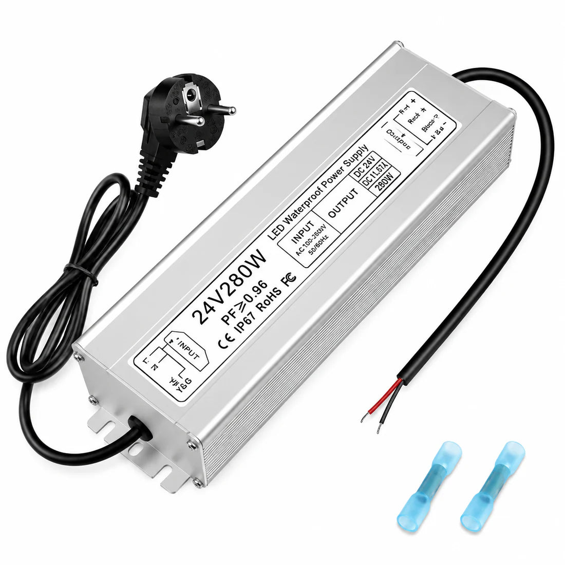 24V Outdoor Waterproof LED Power Supply 120W–300W, 90–265V Input, Single/Dual Wire Output, Aluminum Housing, Landscape & Outdoor Lighting, CE/RoHS/FCC Certified, Waterproof Transformer for Outdoor Lighting, US/UK/EU Plug
