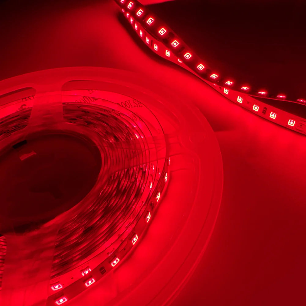 660–670nm 120 LEDs/m DC12V IR LED Light Strip – Deep Red for Indoor Grow Racks and Grow Light Projects, SMD2835/SMD5050, IP00/IP65, 5 Meters