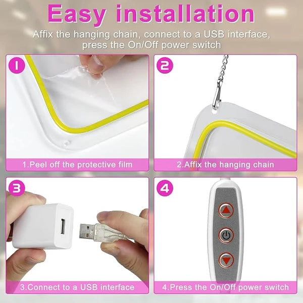 OPEN Silicone LED Store Signs – USB Powered | 16.5×9 inch | Yellow + Pink Glow | LED Window Hanging Light for  Store Entrances & Business Locations