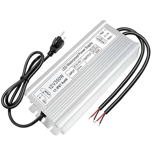 12V Outdoor Waterproof LED Power Supply 200W-500W, 90–140V Input, Single/Dual Wire Output, Aluminum Housing, Landscape & Outdoor Lighting, CE/RoHS/FCC Certified, Waterproof Transformer for Outdoor Lighting, US Plug