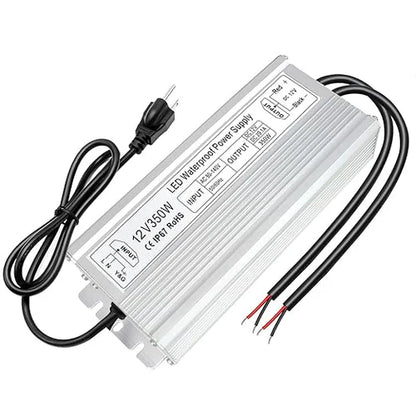 12V Outdoor Waterproof LED Power Supply 200W-500W, 90–140V Input, Single/Dual Wire Output, Aluminum Housing, Landscape & Outdoor Lighting, CE/RoHS/FCC Certified, Waterproof Transformer for Outdoor Lighting, US Plug