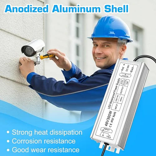 inShareplus 48 V 400 W LED-Netzteil, IP67 regenfester, wasserdichter Außentreiber, AC 90–140 V auf DC 48 V Niederspannungstransformator, Adapterkonverter für LED-Licht, Computerprojekt, Außenbereich 