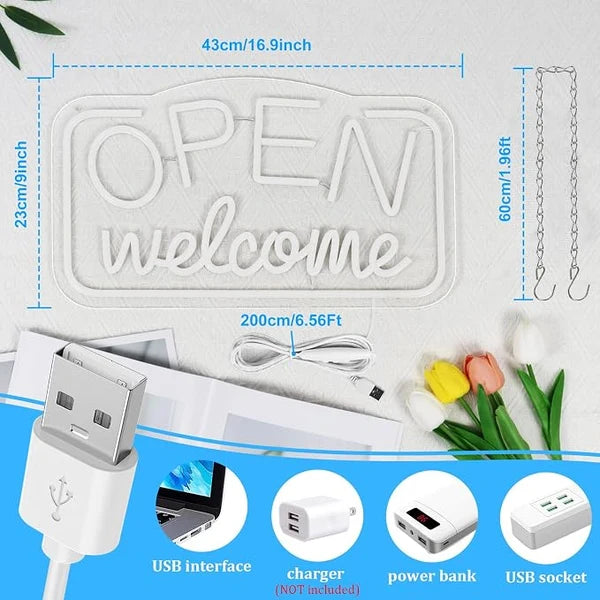 OPEN Welcome Silicone LED Store Signs – USB Powered | 16.9×9.4 inch | LED Light for  Store Entrances & Business Locations | 2 Color Options