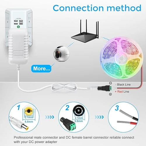 inShareplus 2er-Pack DC 24 V Netzteil, 100–240 V AC auf DC 24 Volt 1 A 24 W LED-Treiber, Niederspannungstransformator mit 5,5 mm x 2,1 mm DC-Stecker, Wandadapter für 24 V LED-Lichtstreifen, CCTV-Kamera 