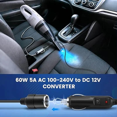 60W Desktop LED Adapter Cigarette Lighter DC 12V, AC 100–240V Input, with US/UK Plug, Converter Transformer — for Car Accessories, Tire Inflators, Portable Coolers, Car Vacuum Cleaners and 12V Automotive Devices