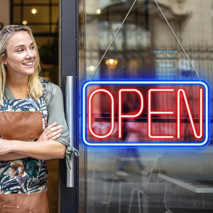 OPEN Silicone LED Store Signs – USB Powered | 16×9 inch | Blue + Red Glow | LED Window Hanging Light for  Store Entrances & Business Locations