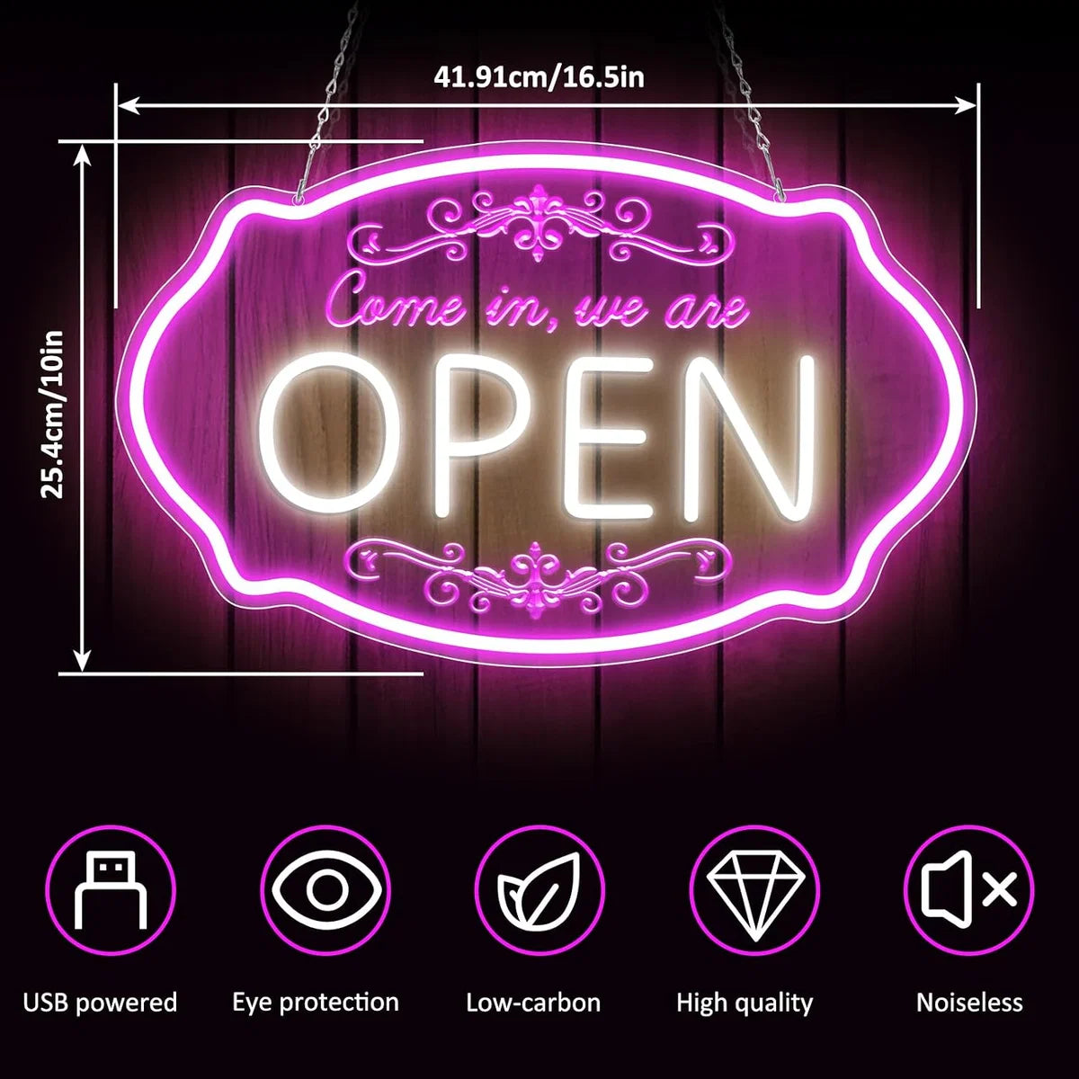 Come in We’re Open Silicone LED Store Signs – Pink + White Glow | 16.5 × 10 inch | Window Hanging Business Sign |Plug & Play for  Store Entrances & Business Locations