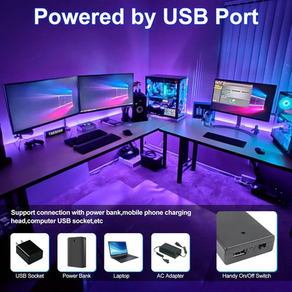 385–400nm SMD3528 USB Powered UV Blacklight LED Strip | 5V | 60 LEDs/m | Non-Waterproof | For Blacklight, Party & Glow Decoration
