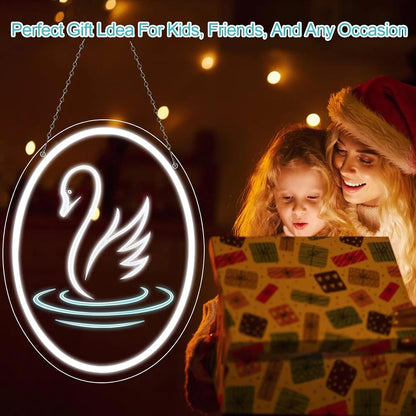 15.7×11.8 Inch Neon Wall Decor – Swan Silicone Neon Sign – 5V USB Powered Dimmable White Glow LED Wall Light | Engraved Design Neon Lamp with Accessories Included | Hanging Decor for Bedroom, Vanity Room, Home & Party Spaces