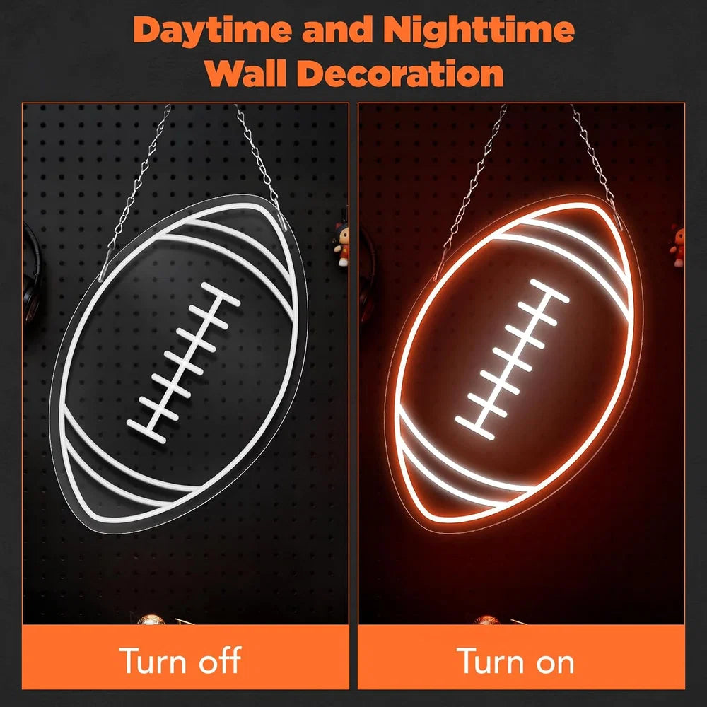 16×10 Inch Neon Wall Decor – Rugby Ball Silicone Neon Sign – USB Neon Light Orange & White Glow LED Wall Light | Neon Lamp with Accessories Included | Hanging Sports Decor for Bedroom, Game Room, Bar & Party Spaces