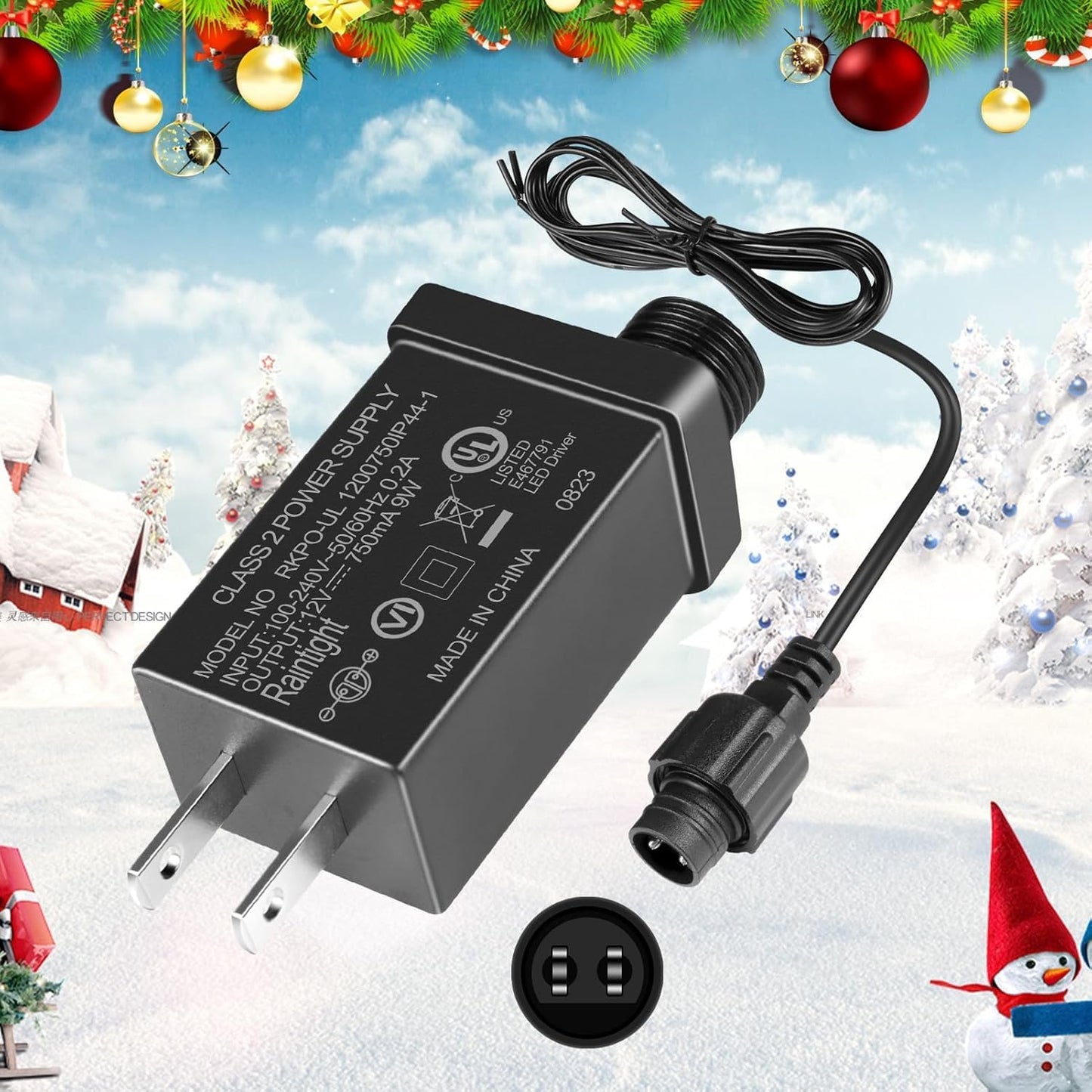 2.7W IP44 Class 2 Plug-in Power Adapter, AC 100–240V to DC 4.5V Adapter Transformer - Waterproof Power Supply for Outdoor String Lights, Holiday Decorations and Decorative Lighting