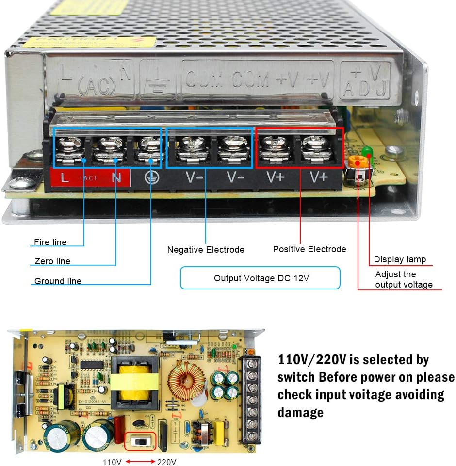 inShareplus 12V 10A 120W, DC Universal Regulated Switching Power Supply, 110/220V AC to DC 12 Volt LED Driver, Converter, Transformer for LED Strip Light, CCTV, Computer Project, 3D Printer