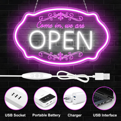 Come in We’re Open Silicone LED Store Signs – Pink + White Glow | 16.5 × 10 inch | Window Hanging Business Sign |Plug & Play for  Store Entrances & Business Locations
