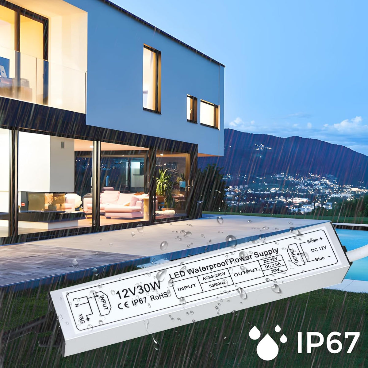 inShareplus LED Transformer 12 V 2.5 A 30 W IP67 Waterproof Outdoor LED Driver 12 V, AC 90-265 V to DC 12 Volt Low Voltage Transformer, 12 V Power Supply for LED Light, Computer Project, Outdoor Use