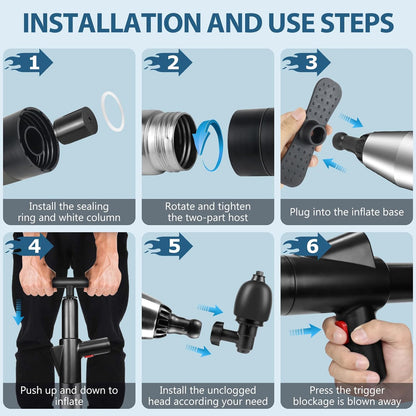 inShareplus Toilet Plunger, Black Toilet Unblocker Heavy Duty, High Pressure Plunger Kit with 4 Replaceable Heads and 1 Gloves Plunger Sink Unblocker for Unblocking Toilets, Sink, Bathtub, Floor