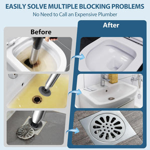 inShareplus Toilet Plunger, Black Toilet Unblocker Heavy Duty, High Pressure Plunger Kit with 4 Replaceable Heads and 1 Gloves Plunger Sink Unblocker for Unblocking Toilets, Sink, Bathtub, Floor
