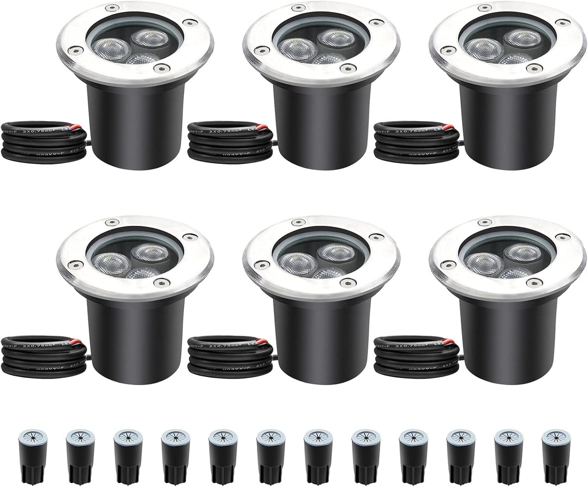 inShareplus 3W LED in Ground Lights, Well Light, Outdoor Landscape Lights, Pathway Lights, Warm White, Waterproof IP67 DC 12V 24V Low Voltage Outdoor Spotlights for Driveway, Deck, Step, Garden Lights (6 Pack) [Energy Class G]