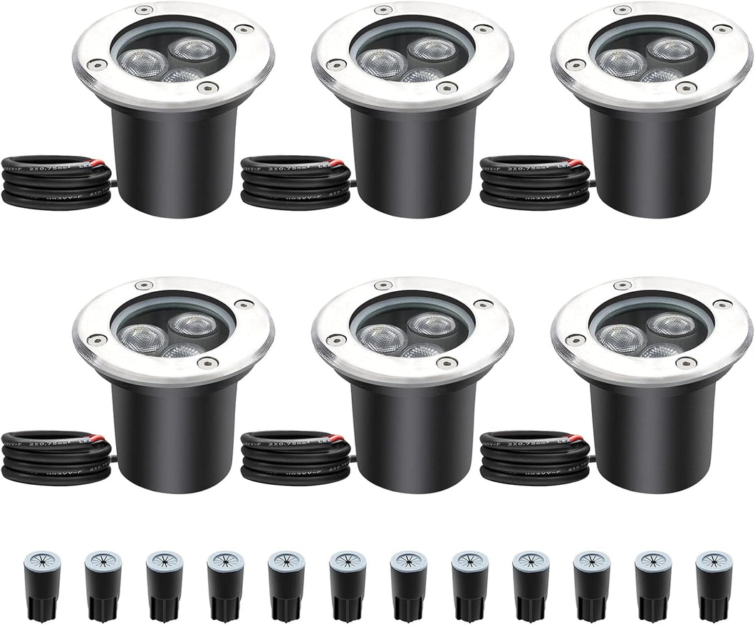 inShareplus 3W LED in Ground Lights, Well Light, Outdoor Landscape Lights, Pathway Lights, Warm White, Waterproof IP67 DC 12V 24V Low Voltage Outdoor Spotlights for Driveway, Deck, Step, Garden Lights (6 Pack) [Energy Class G]