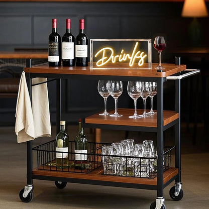 DRINKS Table LED Signs – Rectangular 11.8x5.9 inch | Warm White/Pink | USB Powered | Tabletop Display | For Coffee Stations, Beverage Counters, Lounge Spaces & Entertainment Areas