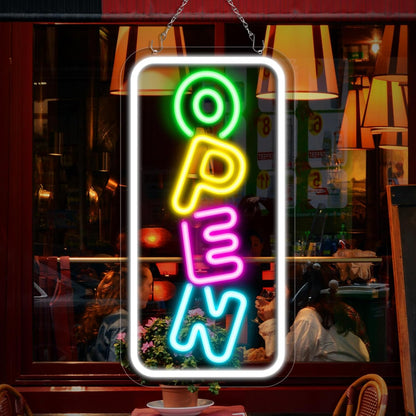 inShareplus 16.2"x 9.1" Super Bright Open Sign, Adjustable Neon Open Sign, Open Signs for Business Window, Powered by USB with ON/OFF, LED Sign Open for Stores, Restaurant Bar Hotel Wall (Vertical)