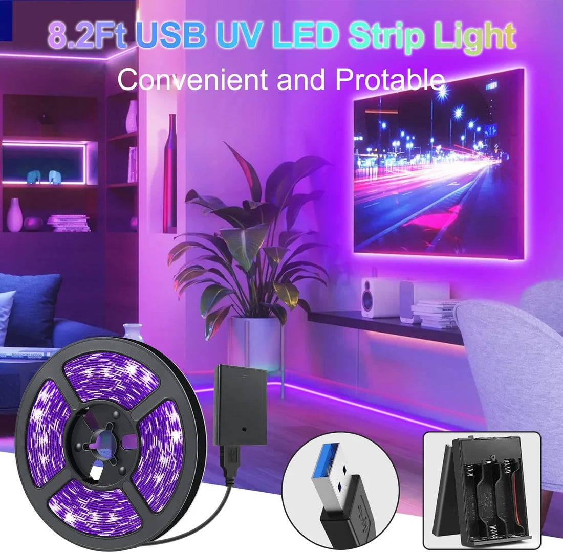 385–400nm SMD3528 USB Powered UV Blacklight LED Strip | 5V | 60 LEDs/m | Non-Waterproof | For Blacklight, Party & Glow Decoration