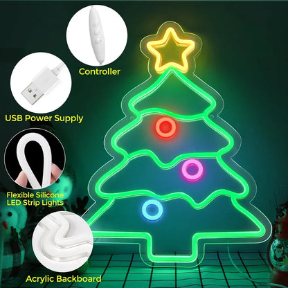 18.5×14.17 Inch Neon Wall Decor – Christmas Tree Silicone Neon Sign – USB Neon Light for Wall Decor | Dimmable Neon Lamp with Accessories Included | Hanging Holiday Decor for Christmas Party, Bedroom & Home Spaces