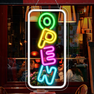inShareplus 16.2"x 9.1" Super Bright Open Sign, Adjustable Neon Open Sign, Open Signs for Business Window, Powered by USB with ON/OFF, LED Sign Open for Stores, Restaurant Bar Hotel Wall (Vertical)