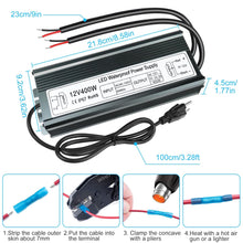 Load image into Gallery viewer, inShareplus 400W 12V Power Supply, AC 90-140V to DC 12 Volt 33.3A LED Driver, IP67 Waterproof Outdoor Low Voltage Transformer with Standard 3-Prong Plug for LED Light and Other 12V Products