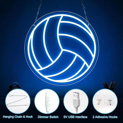 12×12 Inch Neon Wall Decor – Silicone Neon Sports Sign | 5V USB Powered Dimmable Ice Blue Glow LED Wall Light | Volleyball & Soccer Ball Design Options with Accessories Included | Sports Decor for Game Rooms, Bars & Entertainment Spaces