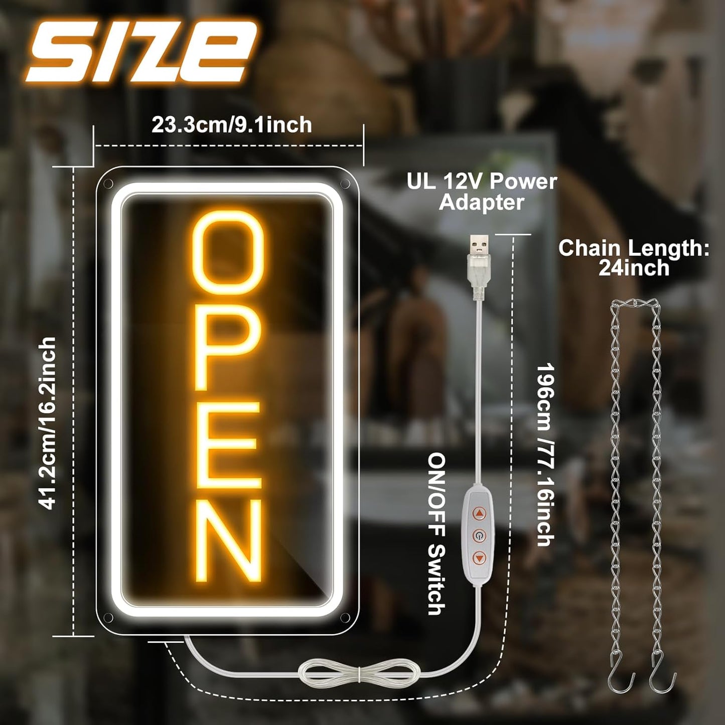 inShareplus 16 x 9 inch Adjustable Brightness Open Sign for Shops, Ultra Bright LED Sign Open USB Powered with On/Off, Electric Neon Sign for Shops, Restaurants, Retail Stores (Vertical)