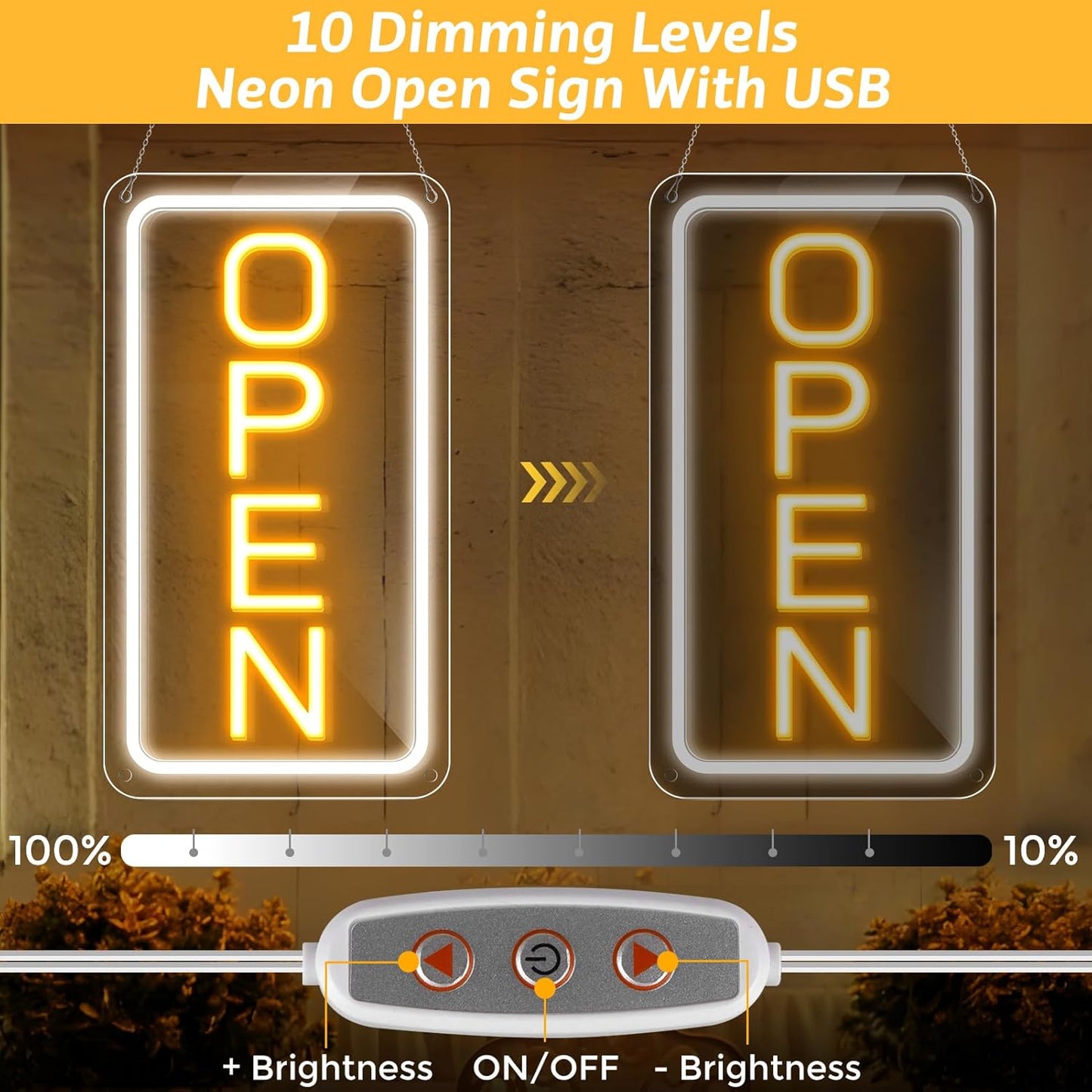 inShareplus 40,6 x 22,9 cm superhelles „Geöffnet“-Schild, einstellbare Helligkeit, Neon-„Geöffnet“-Schilder für Geschäftsfenster, Stromversorgung über USB mit Ein/Aus, LED-„Geöffnet“-Schild für Cafés, Geschäfte, Restaurants, Bars und Hotels 