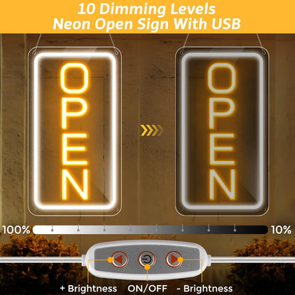 inShareplus 16"x 9" Super Bright Open Sign, Adjustable Brightness Neon Open Signs for Business Window, Powered by USB with ON/OFF, LED Open Sign for Coffee Shops, Stores, Restaurant Bar Hotel