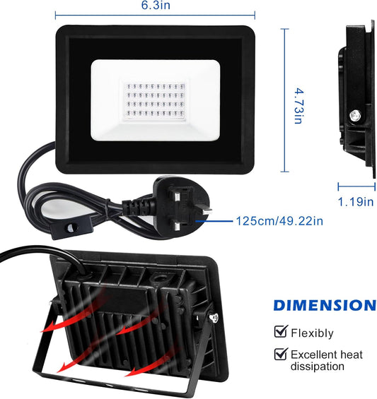 inShareplus 20W UV Flood Light, IP66 Waterproof Outdoor High Power UV Black Lights, 395nm-400nm UV Light for Party, Stage, Paint, Collection, Resin Curing