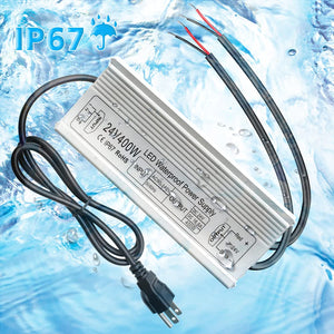 inShareplus 24V 400W LED Power Supply, IP67 Rainproof Waterproof Outdoor Driver,AC 90-140V to DC 24V Low Voltage Transformer, Adapter Converter for LED Light, Computer Project, Outdoor Use