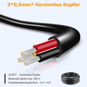 inShareplus 20AWG 3 x 0.5 mm² 10 m Electric Cable 3-Core Cable, 5V/12V/24V Underground Cable Tinned Copper Cable, 300V Flexible and Soft Power Cable High Temperature Resistance Extension Cable 10 m