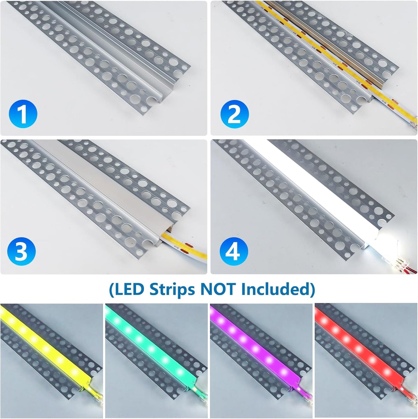 inShareplus Plaster-in LED Channel, 3.3ft/1m 6-Pack led Aluminium Profile with Milky Diffuser, Trimless Recessed Led Strip Diffuser for Under Cabinet, Shelf, Table, Wall and Ceiling