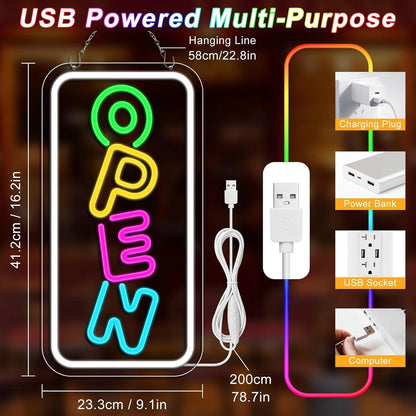 OPEN LED Store Signs – 16.2×9.1 Inch Silicone Neon Light | USB Powered 5V Dimmable Multicolor Glow | Horizontal & Vertical Style for  Store Entrances & Business Locations