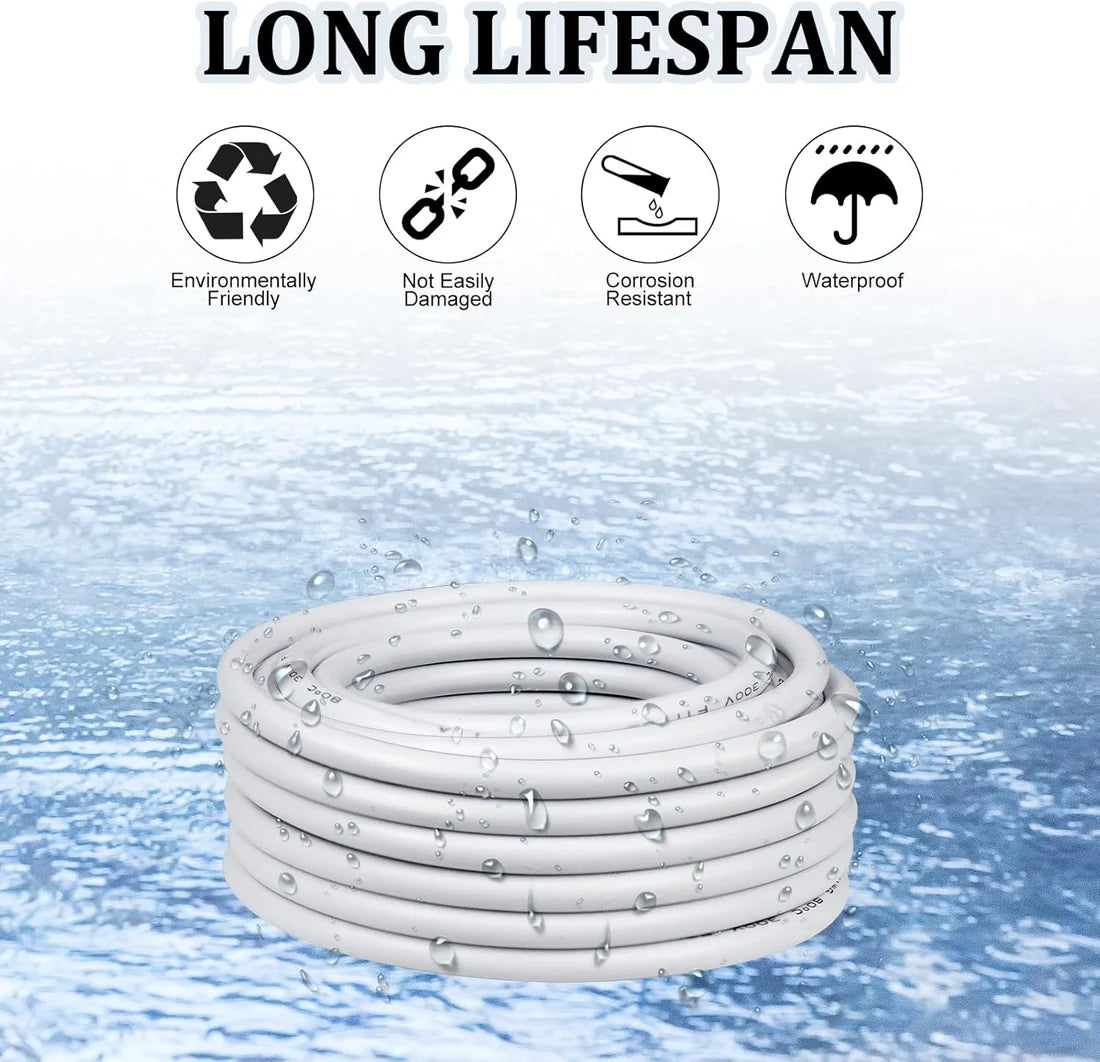 18 AWG PVC Insulated Copper Wire, 2–8 Conductor Stranded Tinned Copper Electrical Cable – White Flexible Wire for LED Installation – 5/10/20/50m (16.5ft–165ft)