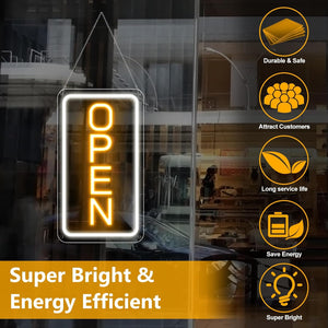 inShareplus 16 x 9 inch Adjustable Brightness Open Sign for Shops, Ultra Bright LED Sign Open USB Powered with On/Off, Electric Neon Sign for Shops, Restaurants, Retail Stores (Vertical)