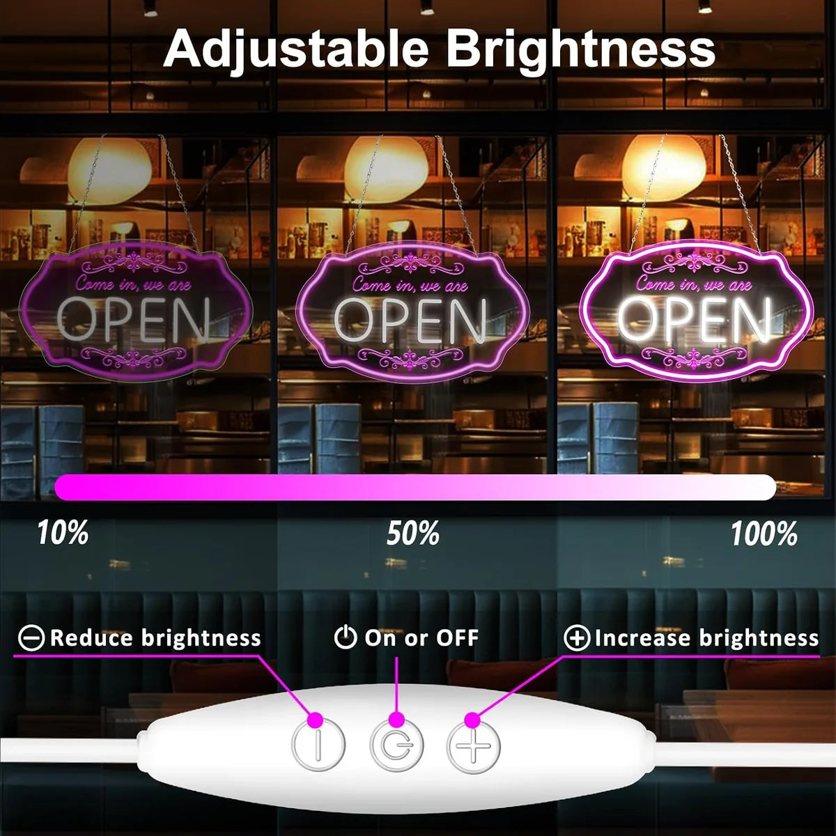 Come in We’re Open Silicone LED Store Signs – Pink + White Glow | 16.5 × 10 inch | Window Hanging Business Sign |Plug & Play for  Store Entrances & Business Locations