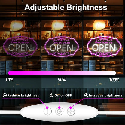Come in We’re Open Silicone LED Store Signs – Pink + White Glow | 16.5 × 10 inch | Window Hanging Business Sign |Plug & Play for  Store Entrances & Business Locations